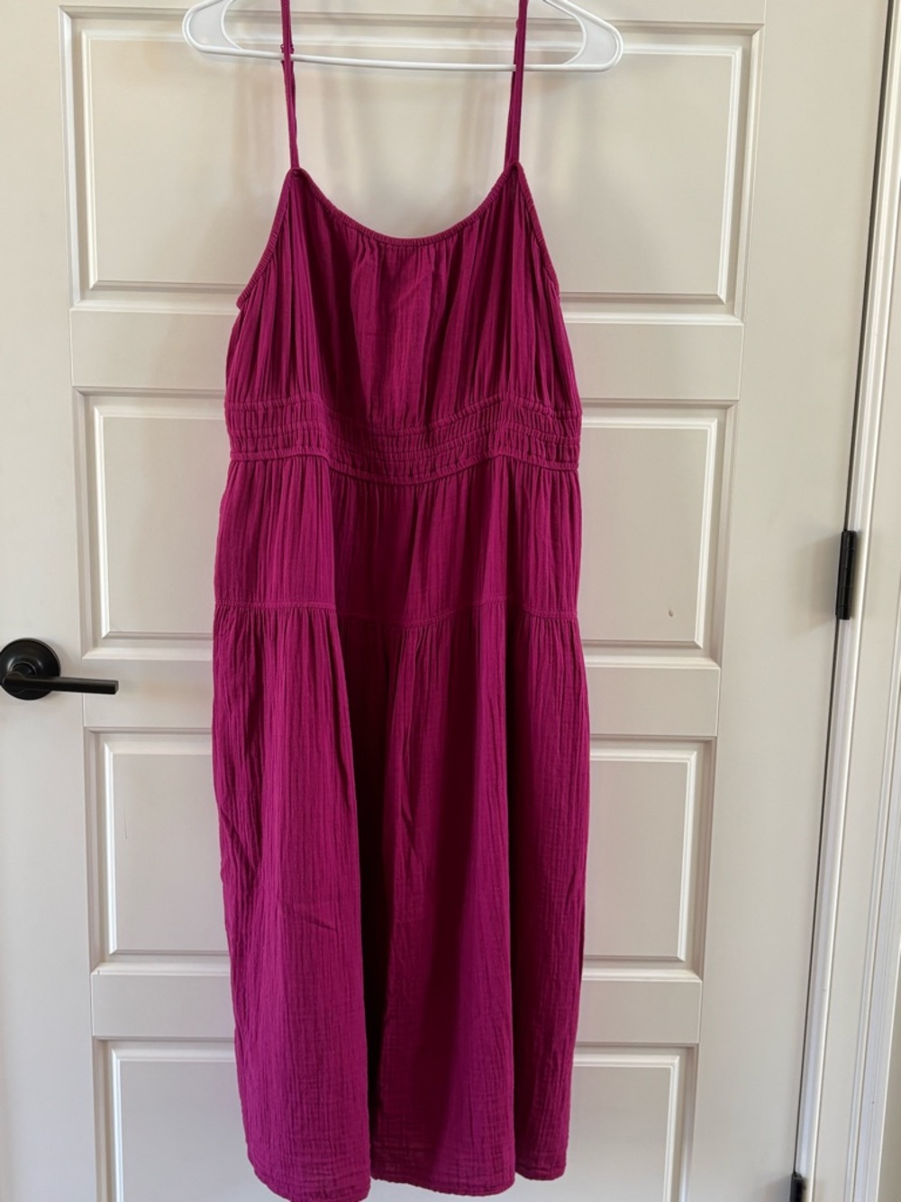 Old Navy Magenta Gauze Midi Dress  XL | Tiered Smock Waist